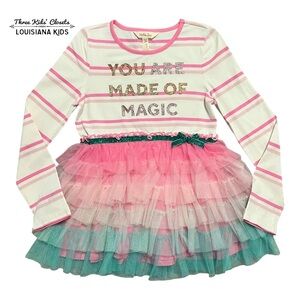 Matilda Jane 8Y Wonderment Must Be Magic Pink Stripes & Tulle Tunic Top